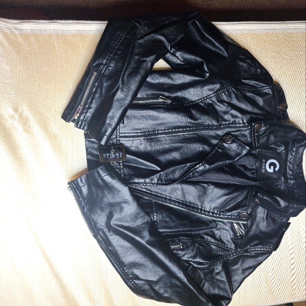 Guess medium black leather jacket